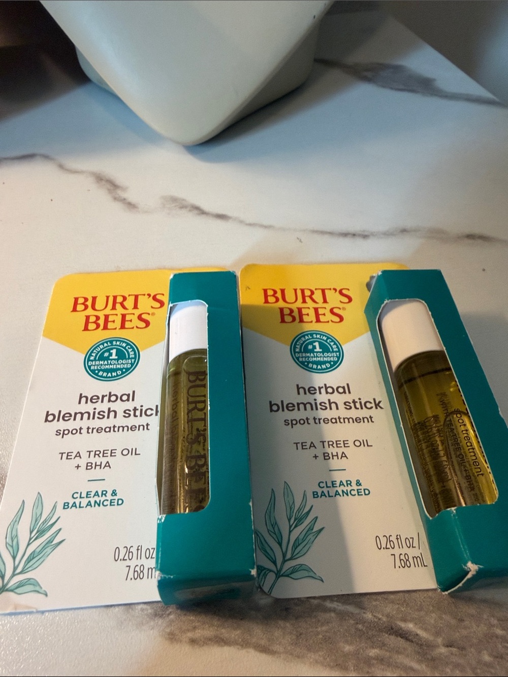Two Burt's Bees Herbal Blemish Stick Spot Treatment - Clear & Balanced, Green